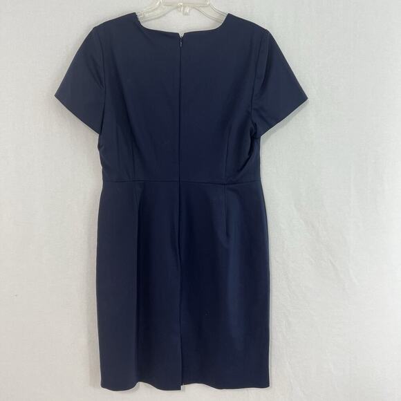 J.Crew Sheath Dress Women 12 Navy Blue Cotton Stretch V-Neck Minimalist Capsule - Picture 6 of 10